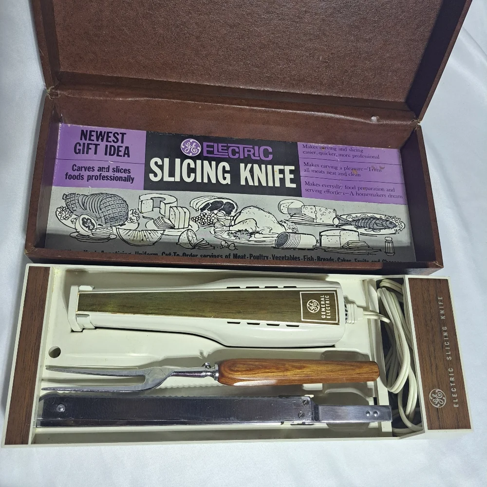 Vintage‎ GE General Electric Slicing Knife w/Case Wall Mount Tested WORKS